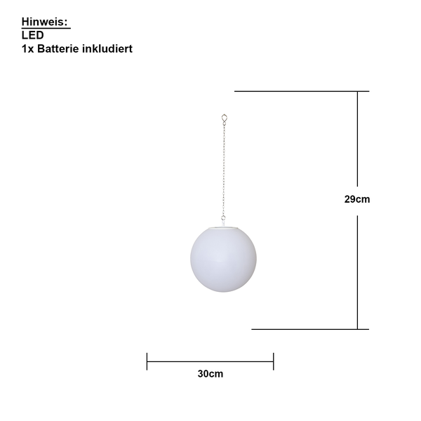 Hängelampe mit LED und Batterie, circa 30 cm Durchmesser und 29 cm Höhe