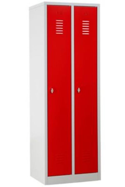 PROREGAL Garderobenspind Camel 2-Fächer HxBxT 180 x 60 x 50 cm Vorhängeschloss Grau-Rot