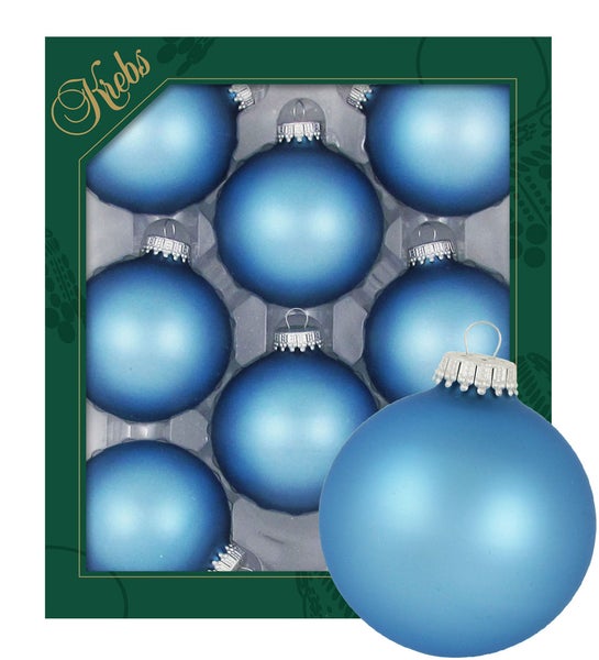 Satin-Gletscherblau 7cm Glaskugeln uni, 8 Stck., Weihnachtsbaumkugeln, Christbaumschmuck, Weihnachtsbaumanhänger