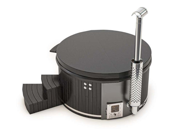 FinnTherm Badefass Stockholm Spa Edition Deluxe aus Holz in Schwarz 2x2m