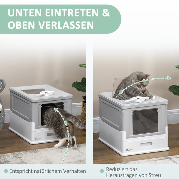 PawHut Katzentoilett, 47,5L x 35,5B x 36,7H cm, Kunststoff, Weiß+Grau