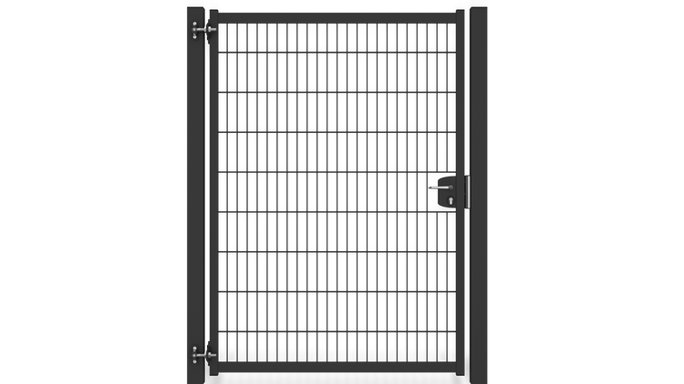 Gartentür ZAUNGURU BASIC-Line aus Metall, Höhe: 183cm, Breite: 150cm, 1-flügelig inkl. Pfosten, Locinox-Schloss und Zubehör, Feuerverzinkt und zusätzlich in RAL 7016 Anthrazitgrau pulverbeschichtet