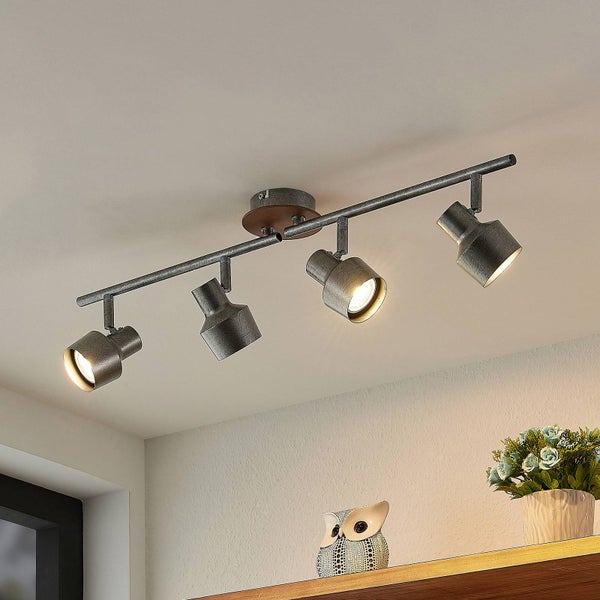 Lindby Strahler Sanem (Landhaus, Vintage Rustikal) in Alu aus Metall (4 flammig GU10) - Deckenlampe Deckenleuchte Lampe Spot Wohnzimmerleuchte