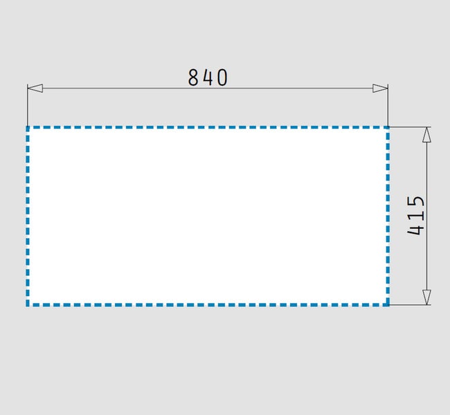 Technische Zeichnung mit den Maßen 840 und 415.