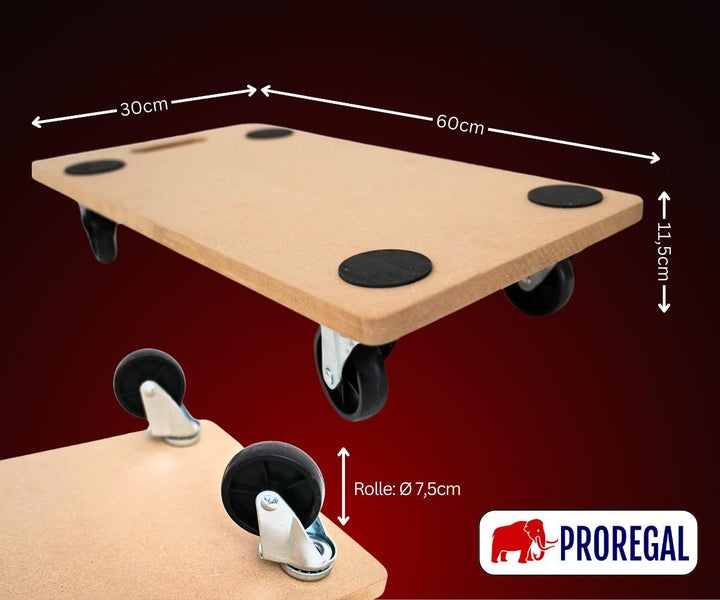 PROREGAL Mega Deal 8x Profi Transportroller mit 4 Rollen HxBxT 11,5 x 30 x 60 cm Traglast 200 kg MDF Holzplatte Braun