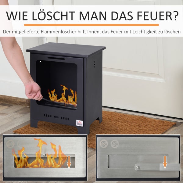 HOMCOM, Ethanol-Kamin, Bio-Ethanol-Brenner, L40 x B30 x H50 cm, Metall, Schwarz