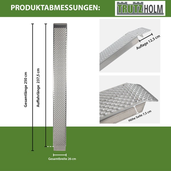 TrutzHolm Verladeschiene mit Produktabmessungen
