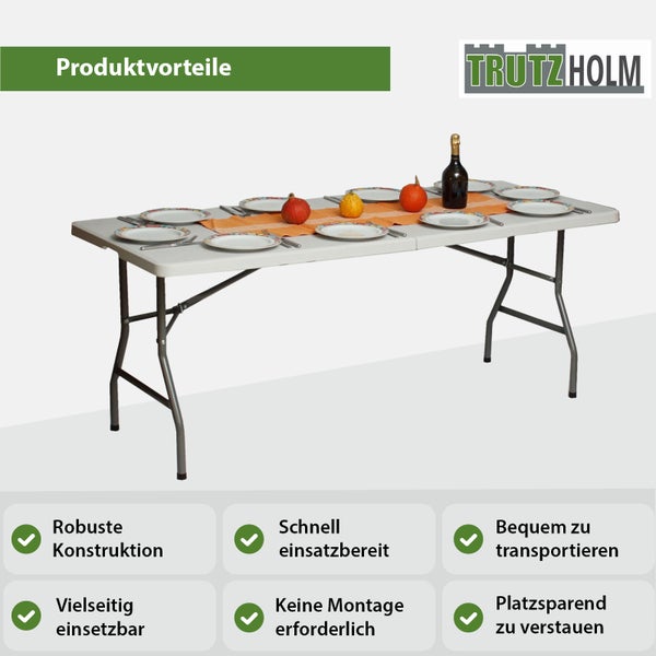 Klapptisch für den Innen- und Außenbereich mit robustem Gestell und einfacher Handhabung