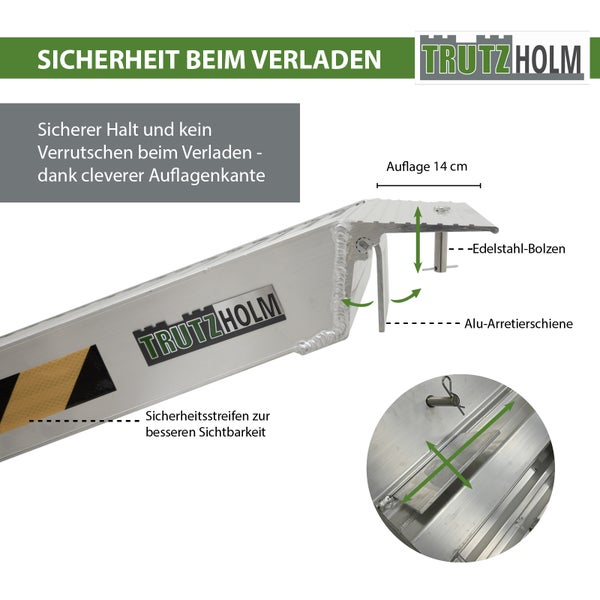 TRUTZHOLM 2 x Schwerlastrampen 265 cm 3300kg/Paar Alu 35 cm Breite geriffelt Rampen Verladerampen