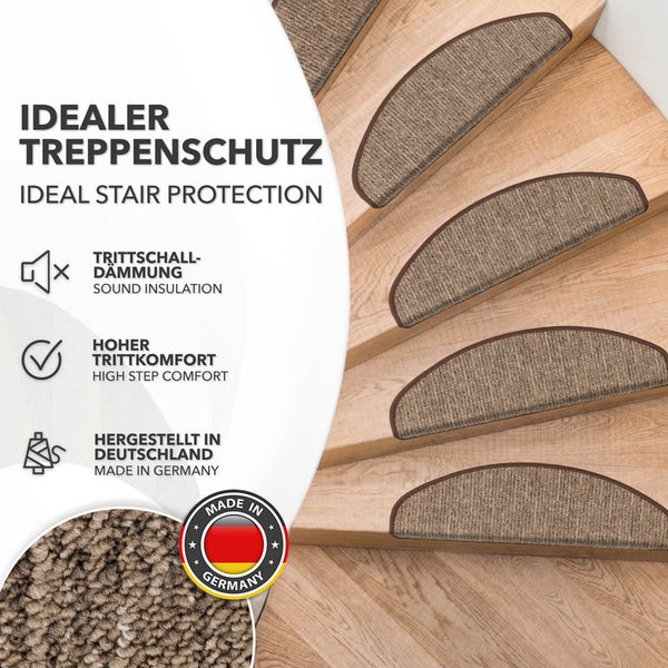 FLOORDIREKT Stufenmatte Alto - Selbstklebend - Braun - Halbrund - 23,5 x 65 cm