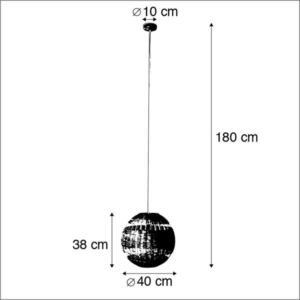 Abbildung einer Hängeleuchte mit den Maßen 180 cm Höhe und 40 cm Durchmesser