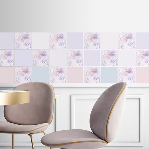 Fliesensticker, Stickerfliesen Pastellfarben Blumen, selbstklebend, bedruckt, ideal für Badezimmer und Küche im 12 Stück a 15x15cm_TS0565