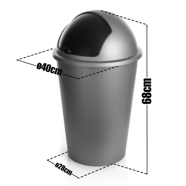 BigDean Abfalleimer grau 50 L mit schwarzem Schiebedeckel Ø 25cm x H 68cm – Mülleimer groß aus Kunststoff für die Küche oder das Büro – Müllbehälter geruchsdicht mit rundem Deckel – Made in Europe
