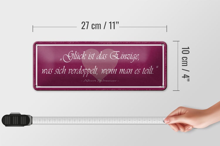 Blechschild Spruch 27x10cm Glück verdoppelt wenn man teilt Dekoration