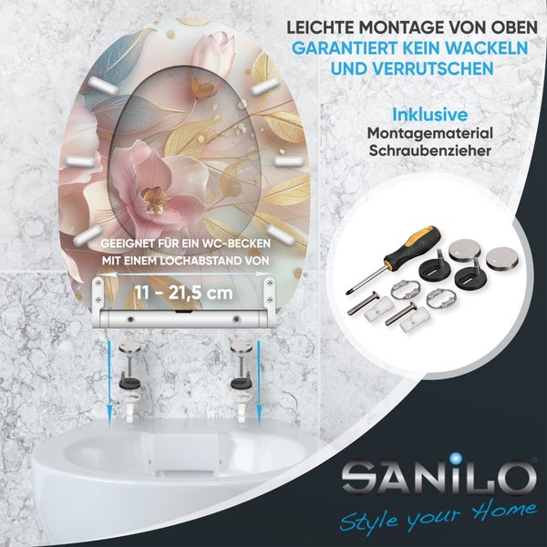 Toilettensitz mit Blumenmotiv und Montagematerial für einfache Installation