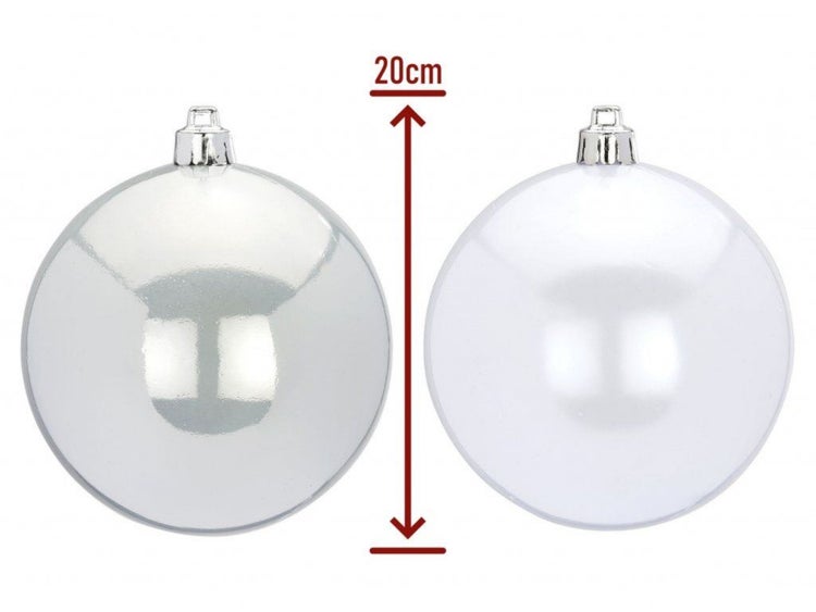 Zwei runde Weihnachtskugeln mit einem Durchmesser von 20 Zentimeter zur Dekoration