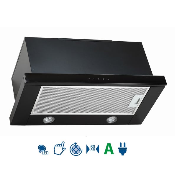 Schwarze Dunstabzugshaube mit LED-Beleuchtung und Bedienfeld