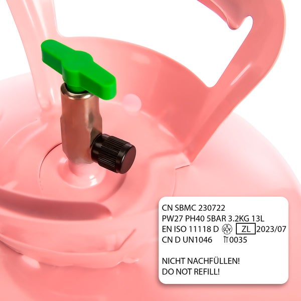 Detailaufnahme einer Heliumflasche mit Ventil