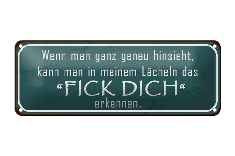 Blechschild Spruch 27x10cm in meinem Lächeln Fick Dich Dekoration