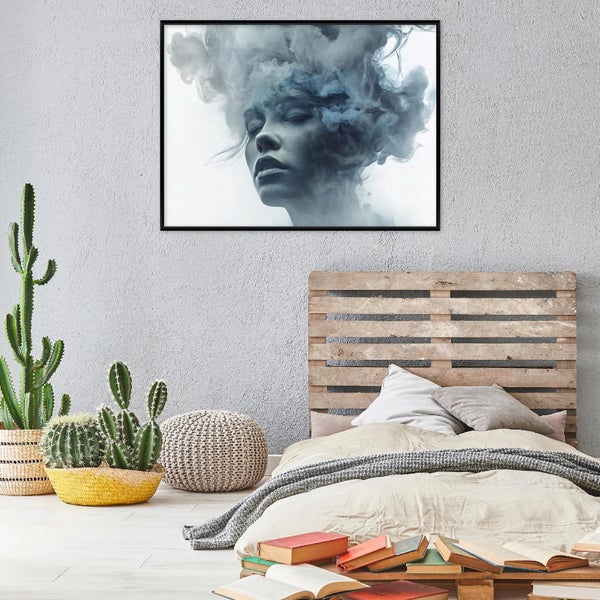 Detailansicht eines Leinwandbildes mit schwarzem Rahmen und abstrakten Farbverläufen