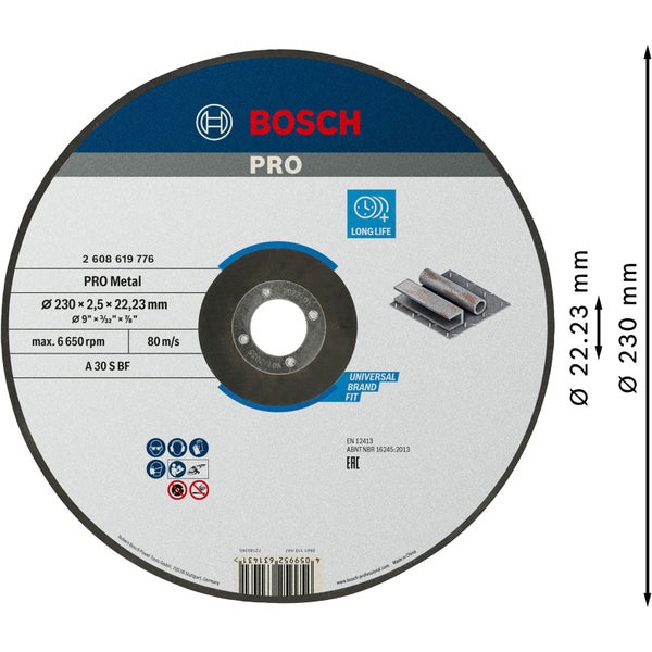 Bosch PRO Metal Trennscheibe 230 x 2,5 x 22,23 mm - 2608619776