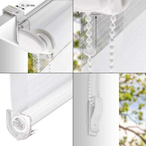 ECD Germany Doppelrollo Klemmfix ohne Bohren 80 x 230 cm Hellgrau, lichtdurchlässig und verdunkelnd, Duo Rollo für Fenster & Türen, Fensterrollo Seitenzugrollo Klemmrollo Sonnenschutzrollo Zebrarollo