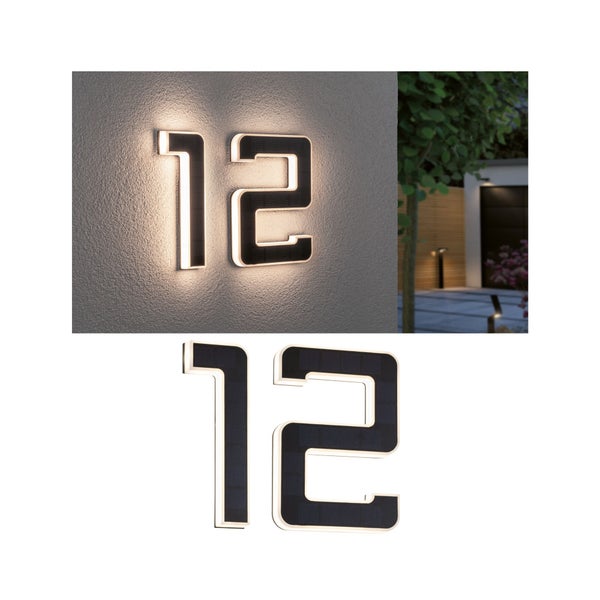 Set Solar LED Hausnummernleuchte inkl. wechselbarer Akku Nummer 12 3000K 2x6lm 2x0,2W Schwarz