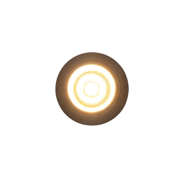 Runder LED Einbaustrahler in Anthrazit mit warmweißem Licht.