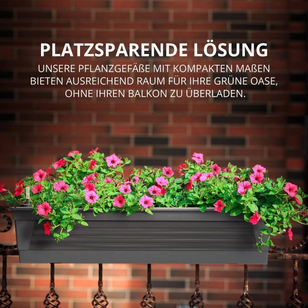 Plastard Blumenkasten Anthrazit 80x21x17 cm mit Hydroeinsatz und Wasserstandsanzeiger Pflanzkasten Balkonkasten