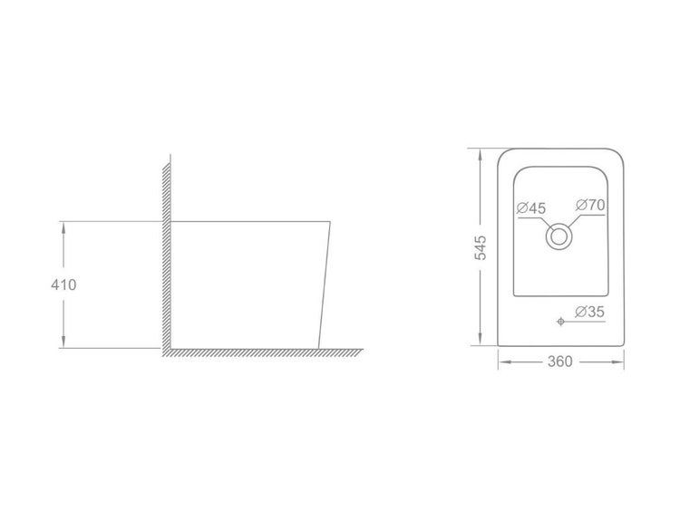 Technische Zeichnung eines Waschbeckens mit Maßangaben