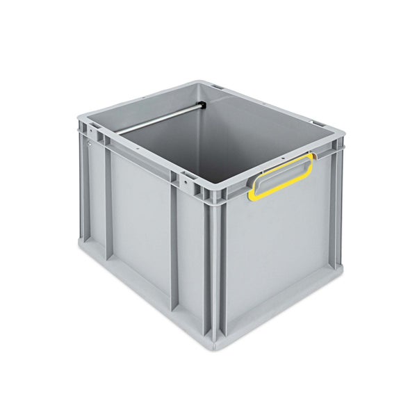 Grauer Lagerbehälter aus Kunststoff mit Griff