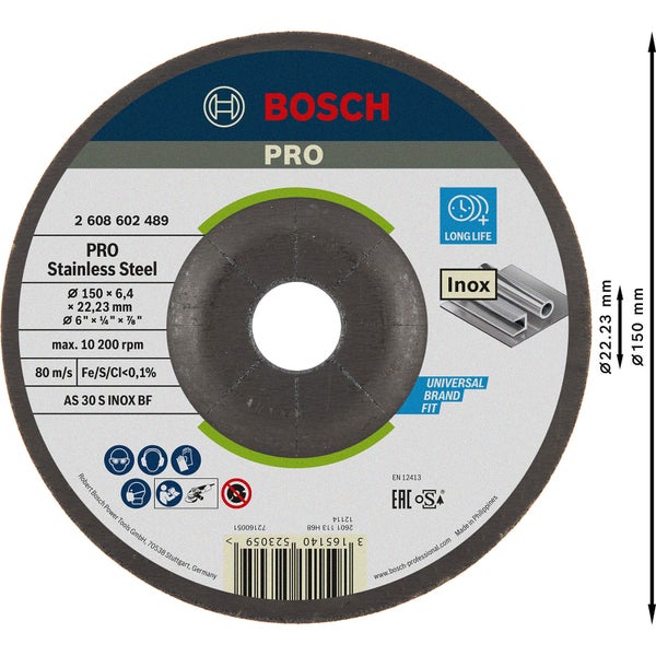 Bosch PRO Stainless Steel Schleifscheibe 150 x 6 x 22,23 mm - 2608602489