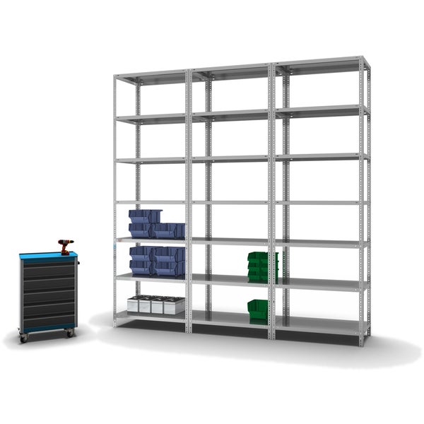 PROREGAL Fachbodenregal Schraubsystem Heavy-Duty Grundregal HxBxT 300 x 100 x 50 cm 7 Ebenen Fachlast 350 kg Beidseitig Nutzbar Verzinkt