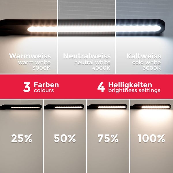 Stehlampe - 6,5W, 600lm, LED, dimmbar, touch, schwenkbar, CCT, Schwarz