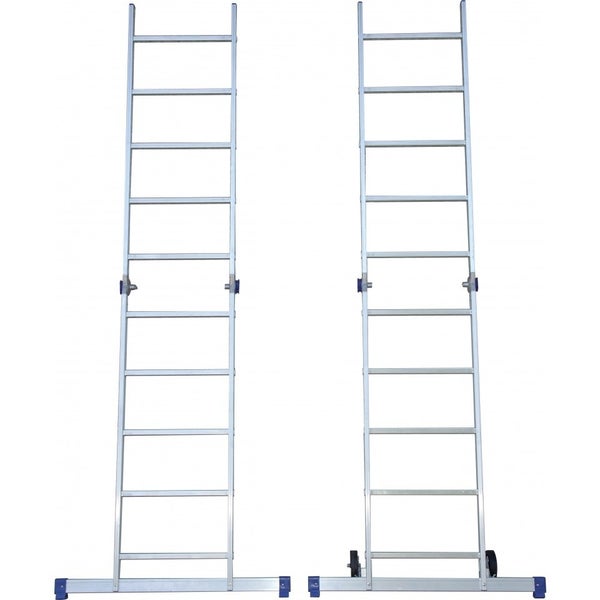 Zwei Aluminiumleitern mit Sprossen und breiter Basis für Stabilität