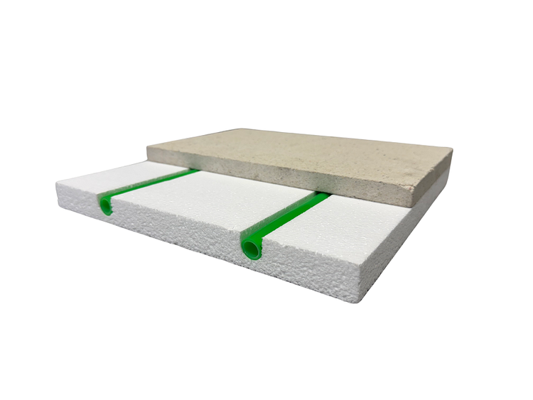 Fußbodenheizungssystem mit Dämmplatten und Heizrohren