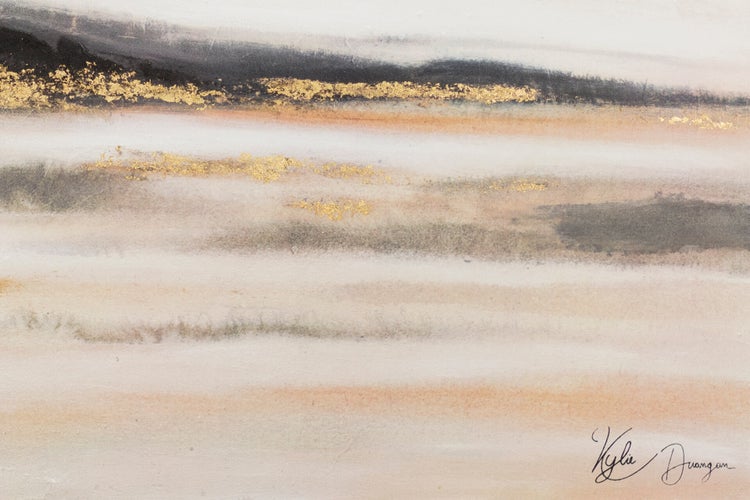 Abstrakte Kunst mit horizontalen Linien und goldfarbenen Akzenten