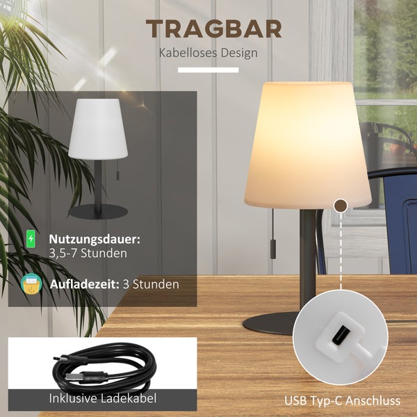 Outsunny Tischlampe Aufladbar USB LED Tischleuchte Nachttischlampe Dimmbar Schreibtischlampe, IP44 Wasserdicht, für Indoor, Outdoor, Schwarz+Weiß