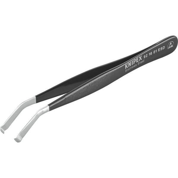 Knipex ESD-Präzisionspinzette aus Edelstahl mit abgewinkelten Spitzen für Elektronikarbeiten.