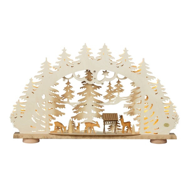 Beleuchteter Schwibbogen aus Holz mit Waldmotiv und Wildtieren