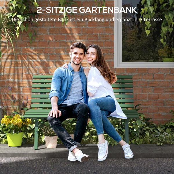 Outsunny Gartenbank, 2 Sitzer Parkbank, Balkonbank mit Rückenlehne, 123 x 67 x 79 cm, Alu, Grün