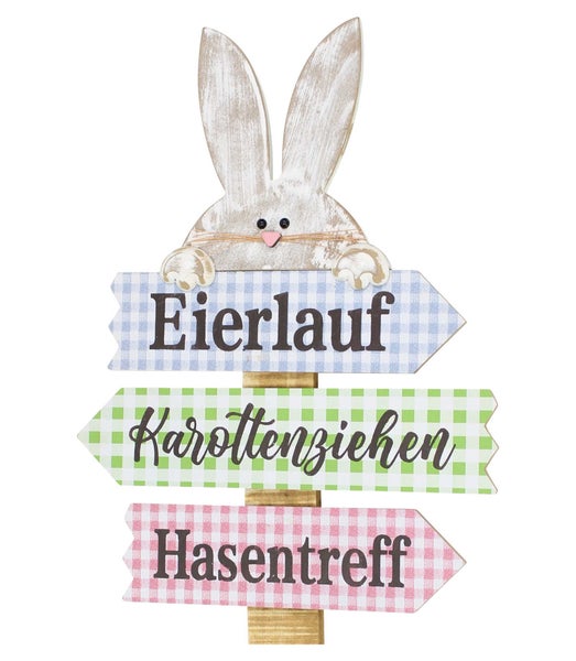 FRANK FLECHTWAREN | Gartenschild Osterparty, HOLZ, MDF, KUNSTSTOFF, 35 x 2,5 x 90 cm