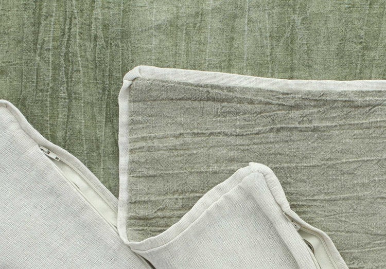 FRANK FLECHTWAREN | Kissenhülle Grün & Grau, 2er Set, LEINEN, POLYESTER, BAUMWOLLE, VISKOSE, 45 x 45 cm, 50 x 30 cm