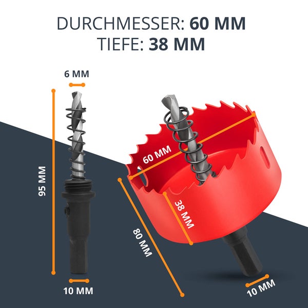 BAURIX® Bi-Metall-Lochsäge [60mm] I Ultimative Bohrkrone für Trockenbau, Holz, Steckdose I Bi-Metall Lochbohrer für Metall, Holz, PVC und Kunststoffe
