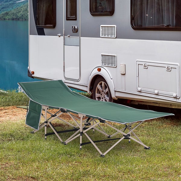 Outsunny Feldbett mit Aufbewahrungstasche, Faltbares Campingbett, Campingliege, Inkl. Tragetasche, Stahl Oxford, Grün, 190 x 68 x 52 cm