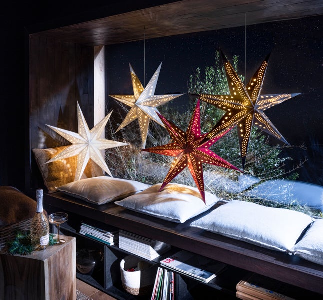 Sterntaler Dekostern | Weihnachtsstern Papier | Samt | Faltstern | 75cm | Innen | Glühbirne | Netzstecker