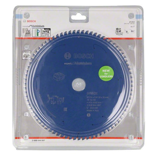 Bosch Kreissägeblatt für Akkusägen Expert for Aluminium, 254 x 2,4/1,8 x 30, 78 Zähne - 2608644687