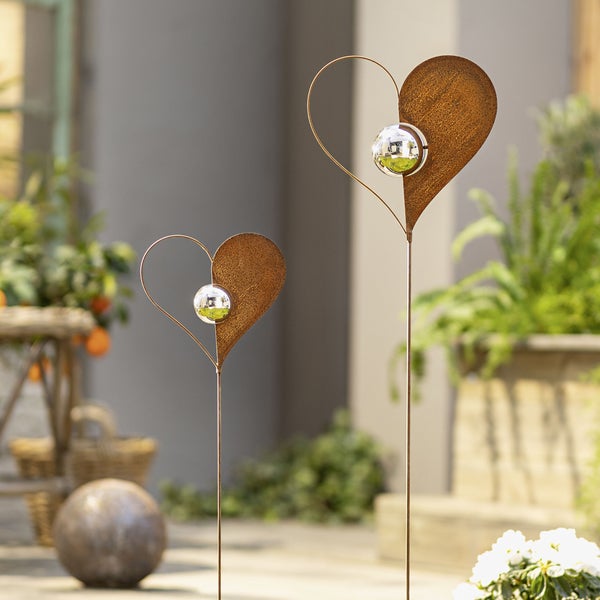 FRANK FLECHTWAREN | Gartenstecker Kugelherz, 2er Set, METALL, L:100cm, L:123cm