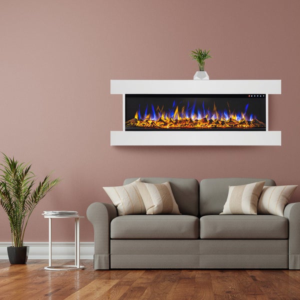 Glow Fire Elektrokamin 'Clear 50' | Multicolor LED Wandkamin mit Heizung in weiss (1600 W) | HxBxT: 52,5x151,7x22,3 cm