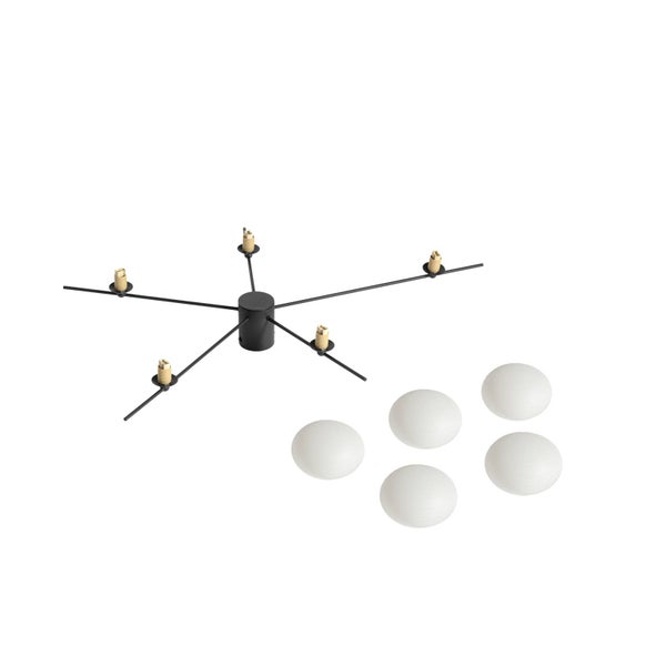 Deckenleuchte mit fünf Leuchten und fünf Glaskugeln